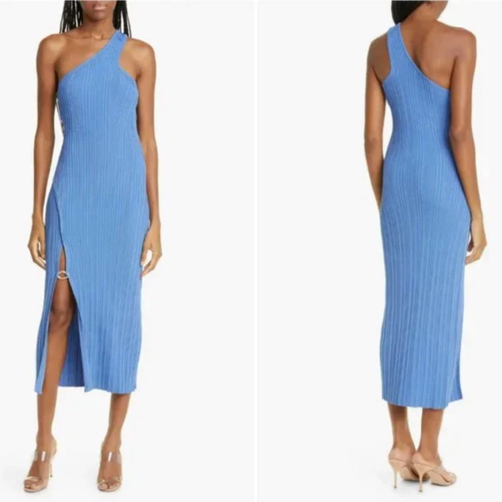 Cult Gaia Gracie Ribbed One Shoulder Blue Dress